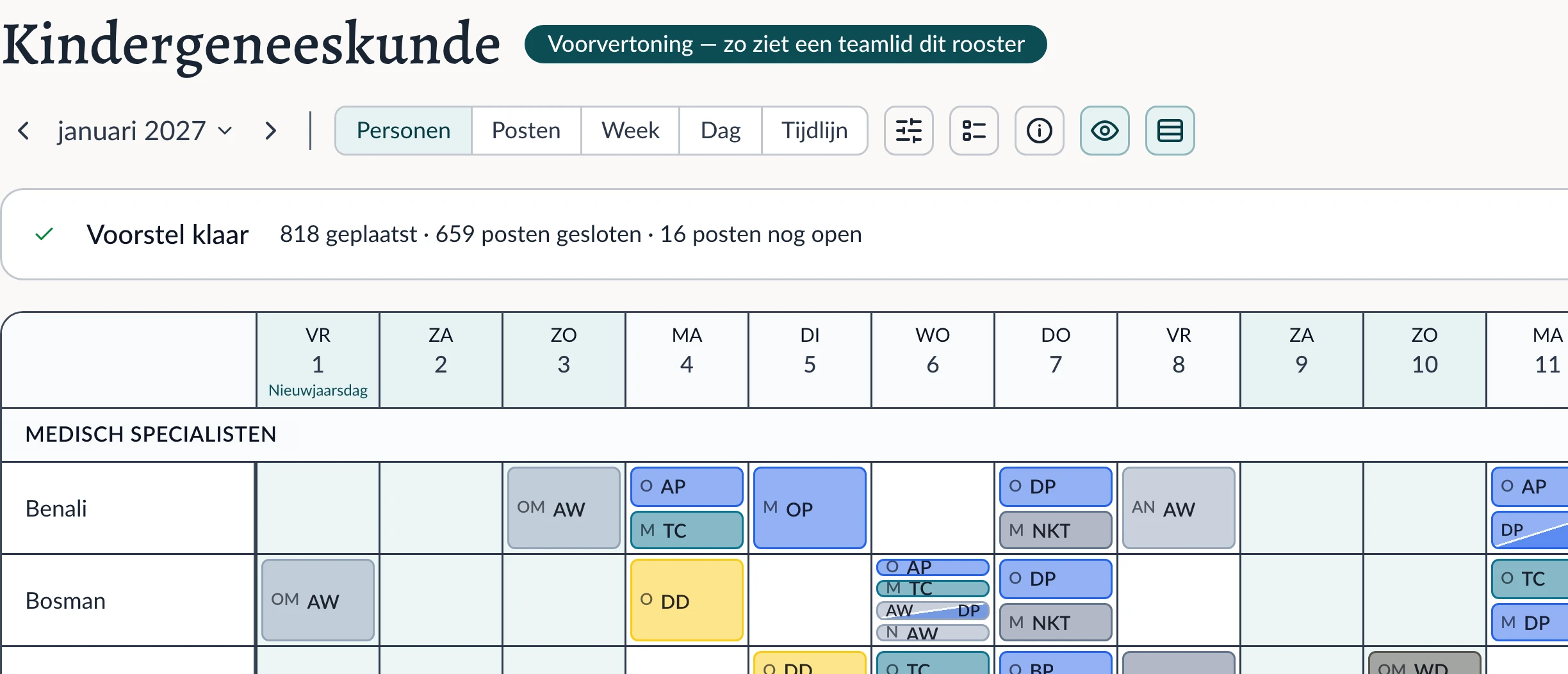 Het maandrooster in de voorvertoning, zoals een teamlid het ziet.
